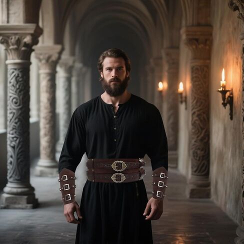 3Pcs Medieval Viking Wide Belt with Arm Guards Faux Leather Armor Belt Knight Corset Belt for LARP Christmas Gifts Costume in Saudi Arabia