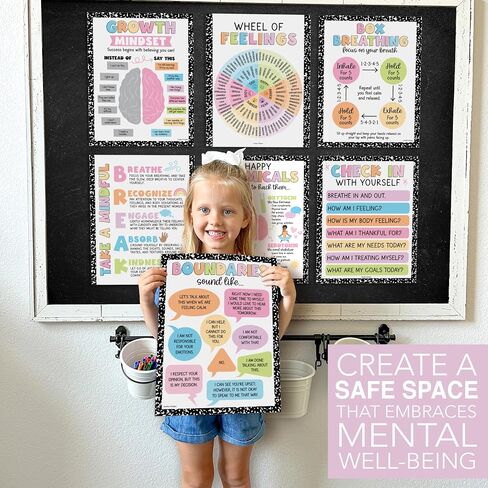 9 ملصقات للصحة العقلية للفصول الدراسية - 11x14 "ديكور مكتب مستشار المدرسة ، وقوة ملصق عقلية النمو ، وملصقات المشورة المدرسية الابتدائية - بوهو ديكور الفصول الدراسية in Kuwait