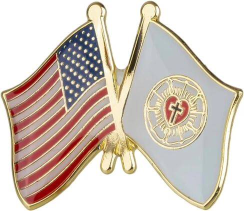 USA US American United States National Flag Lutheran Church Christ Christian Christianity Protestant Christ Bible Luther Crossed Flags Friendship Love Support 1" Enamel Pin in Saudi Arabia