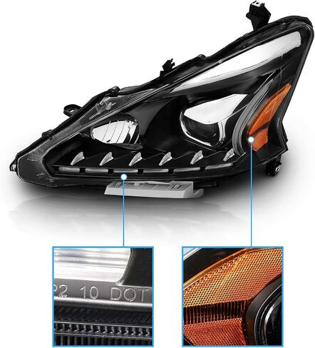 AmeriLite Projector Halogen Headlights LED Bar Style Set For 2013-2015 Nissan Altima 4 Door Sedan - Passenger and Driver Side, Vehicle Light Assembly, Black Housing in Saudi Arabia