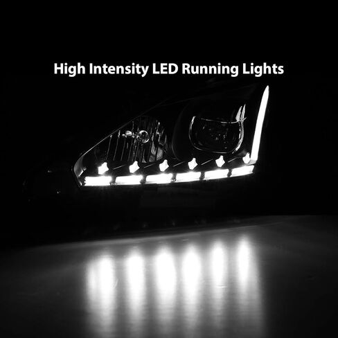 AmeriLite Projector Halogen Headlights LED Bar Style Set For 2013-2015 Nissan Altima 4 Door Sedan - Passenger and Driver Side, Vehicle Light Assembly, Black Housing in Saudi Arabia