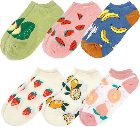 Fruit Socks, 6 Pairs Fun Ankle Socks for Women Cute Sock for Women Strawberry Sock Fashion Cotton Stocking No Show Low Cut Stocking Funny Novelty Stockings Ankle Stockings Watermelon Banana in Saudi Arabia