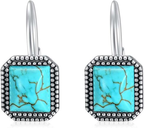 Genuine Turquoise Earrings 925 Sterling Silver Vintage 10-11mm Green Turquoise Leverback Earrings Gifts for Women in Kuwait