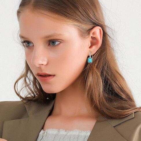 Genuine Turquoise Earrings 925 Sterling Silver Vintage 10-11mm Green Turquoise Leverback Earrings Gifts for Women in Kuwait