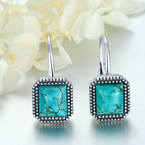Genuine Turquoise Earrings 925 Sterling Silver Vintage 10-11mm Green Turquoise Leverback Earrings Gifts for Women in Kuwait