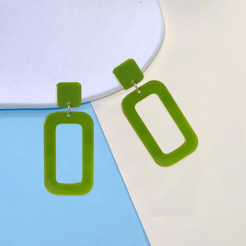YUNXI 70s Vintage Minimalist Multicolor Acrylic Geometric Square Hollow Drop Dangle Neon Earrings Retro 80s Party Costume Accessory Jewelry for Women With Box in Saudi Arabia