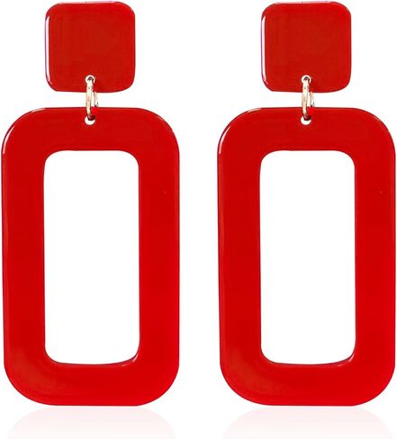 YUNXI 70s Vintage Minimalist Multicolor Acrylic Geometric Square Hollow Drop Dangle Neon Earrings Retro 80s Party Costume Accessory Jewelry for Women With Box in Saudi Arabia