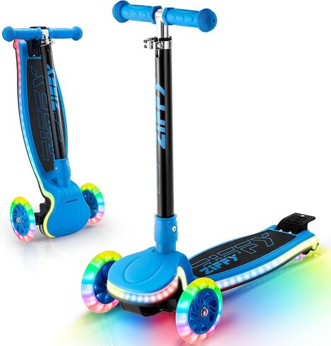 ZIFFY 3-Wheel Light-Up Kids Scooter, Kids Balance Scooter for Boys Girls with 20 Dynamic LED Lights, 4 Adjustable Height, Lean-to-Steer Design with Anti-Slip Wide Deck for Stability - Up to 110LBS in Kuwait