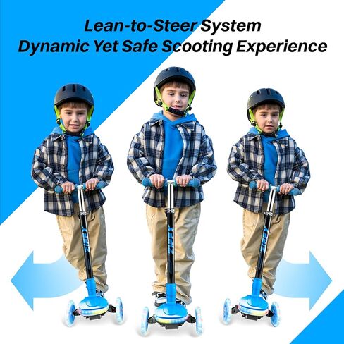 ZIFFY 3-Wheel Light-Up Kids Scooter, Kids Balance Scooter for Boys Girls with 20 Dynamic LED Lights, 4 Adjustable Height, Lean-to-Steer Design with Anti-Slip Wide Deck for Stability - Up to 110LBS in Kuwait