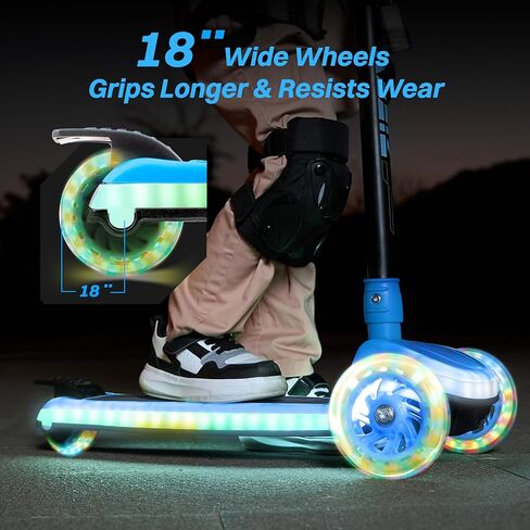 ZIFFY 3-Wheel Light-Up Kids Scooter, Kids Balance Scooter for Boys Girls with 20 Dynamic LED Lights, 4 Adjustable Height, Lean-to-Steer Design with Anti-Slip Wide Deck for Stability - Up to 110LBS in Kuwait