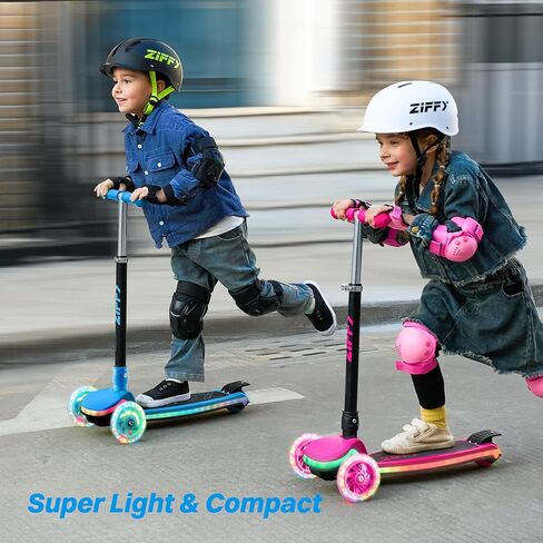 ZIFFY 3-Wheel Light-Up Kids Scooter, Kids Balance Scooter for Boys Girls with 20 Dynamic LED Lights, 4 Adjustable Height, Lean-to-Steer Design with Anti-Slip Wide Deck for Stability - Up to 110LBS in Kuwait