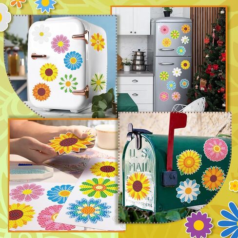 Saillong 36 Pcs Mandala Diamond Painting Sticker 5d DIY Diamond Sticker Mandala Painting Creative Decals Resin Rhinestone Gem Art Kits for Refrigerator Boho Home Crafts Adults Gift Decor in Kuwait