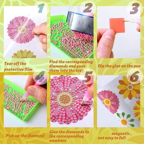 Saillong 36 Pcs Mandala Diamond Painting Sticker 5d DIY Diamond Sticker Mandala Painting Creative Decals Resin Rhinestone Gem Art Kits for Refrigerator Boho Home Crafts Adults Gift Decor in Kuwait