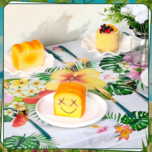 Tatuo 3 Pcs Hawaiian Tablecloths Tropical Luau Table Covers Summer Party Decoration Palm Leaves Plastic Disposable Rectangular Aloha Flower Tablecloth for Summer Cocktail Party Supplies (Green) in Kuwait