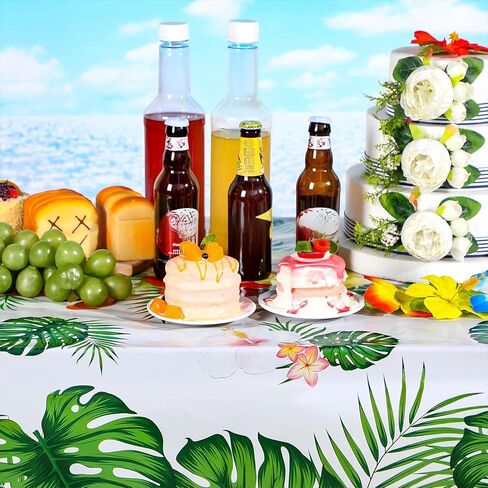 Tatuo 3 Pcs Hawaiian Tablecloths Tropical Luau Table Covers Summer Party Decoration Palm Leaves Plastic Disposable Rectangular Aloha Flower Tablecloth for Summer Cocktail Party Supplies (Green) in Kuwait