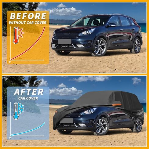 Car Cover Waterproof All Weather Sun Rain Protection Full Exterior Cover for Kia NIRO 190T-PU Black with Left Side Zippers in Saudi Arabia