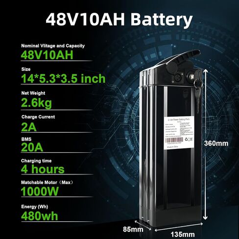 48V 20Ah/10Ah E-Bike Battery,250W/350W/500W/700W/900W/1000w Lithium Battery for Folding Electric Bikes,Ebike Replacement Batteries with 20A BMS,Safety Lock (48V20AH) in Saudi Arabia