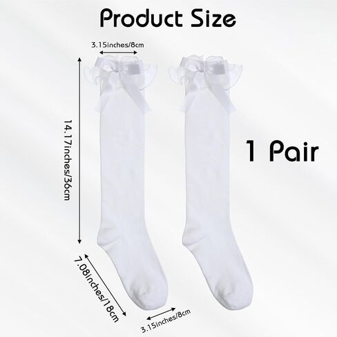 Teaaha White Knee High Socks for Women, Breathable Casual Cotton Knee-High Stockings with Lace Ruffle Trim, Soft Scrunch Bow Calf Socks for Girls Lady Womans, Size 5-9 in Saudi Arabia