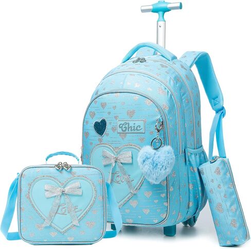 Rolling Backpack for Girls Kids Backpack with Wheels for Travel Roller Wheeled Bookbag Backpacks for Girls School Cute Elementary Student Kawaii Bowknot Schoolbag in Kuwait