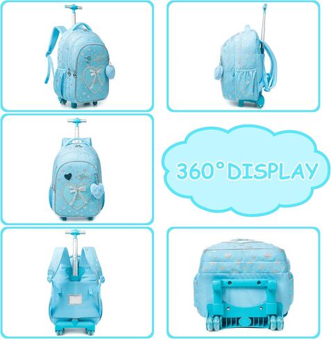 Rolling Backpack for Girls Kids Backpack with Wheels for Travel Roller Wheeled Bookbag Backpacks for Girls School Cute Elementary Student Kawaii Bowknot Schoolbag in Kuwait