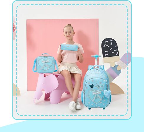 Rolling Backpack for Girls Kids Backpack with Wheels for Travel Roller Wheeled Bookbag Backpacks for Girls School Cute Elementary Student Kawaii Bowknot Schoolbag in Kuwait