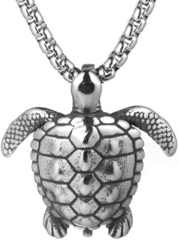 HZMAN Health Longevity Sea Turtle Stainless Steel Marine Life Pendant Men's Women's Beach Style Necklace 22 + 2 Inch Chain in Saudi Arabia