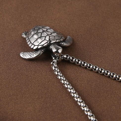 HZMAN Health Longevity Sea Turtle Stainless Steel Marine Life Pendant Men's Women's Beach Style Necklace 22 + 2 Inch Chain in Saudi Arabia