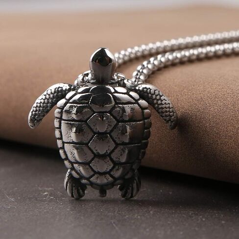 HZMAN Health Longevity Sea Turtle Stainless Steel Marine Life Pendant Men's Women's Beach Style Necklace 22 + 2 Inch Chain in Saudi Arabia