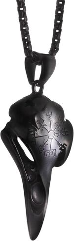 Haquil Helm of Awe Necklace ، الفولاذ المقاوم للصدأ Viking Raven Skull Aegishjalmr حماية Talisman ، سلسلة مربع ، مجوهرات فايكنغ للرجال in Saudi Arabia