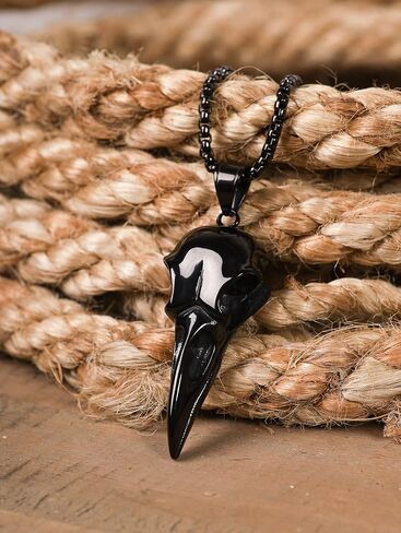 HAQUIL Stainless Steel Raven Skull Pendant Necklace, Box Chain, Gothic Punk Biker Raven Jewelry Gift for Men and Women in Saudi Arabia