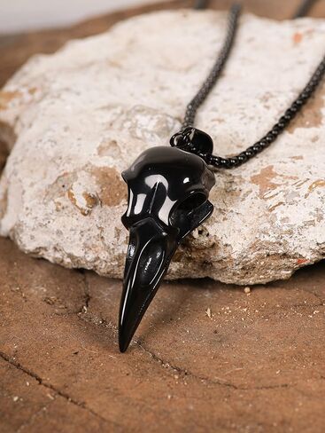 HAQUIL Stainless Steel Raven Skull Pendant Necklace, Box Chain, Gothic Punk Biker Raven Jewelry Gift for Men and Women in Saudi Arabia