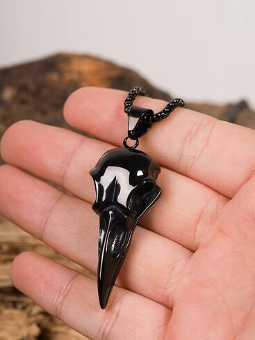 HAQUIL Stainless Steel Raven Skull Pendant Necklace, Box Chain, Gothic Punk Biker Raven Jewelry Gift for Men and Women in Saudi Arabia