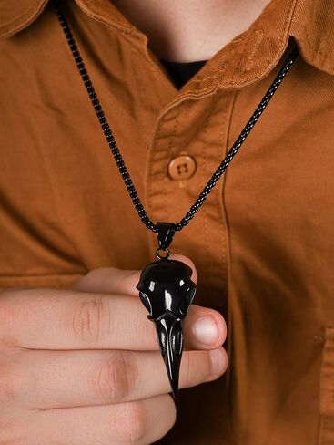 HAQUIL Stainless Steel Raven Skull Pendant Necklace, Box Chain, Gothic Punk Biker Raven Jewelry Gift for Men and Women in Saudi Arabia