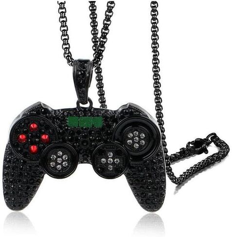 Fun Crystal Game Controller Pendant Necklace for Men - Punk Hip Hop Style Friendship Necklace for Best Friends - Chunky Wide Gamer Necklace for Game Lovers- Unique Christmas Birthday Gifts for Son Grandson in Saudi Arabia