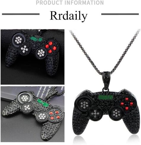 Fun Crystal Game Controller Pendant Necklace for Men - Punk Hip Hop Style Friendship Necklace for Best Friends - Chunky Wide Gamer Necklace for Game Lovers- Unique Christmas Birthday Gifts for Son Grandson in Saudi Arabia