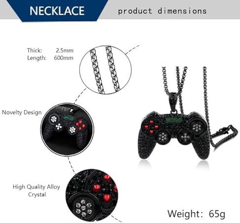 Fun Crystal Game Controller Pendant Necklace for Men - Punk Hip Hop Style Friendship Necklace for Best Friends - Chunky Wide Gamer Necklace for Game Lovers- Unique Christmas Birthday Gifts for Son Grandson in Saudi Arabia