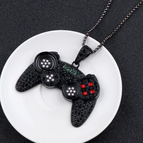 Fun Crystal Game Controller Pendant Necklace for Men - Punk Hip Hop Style Friendship Necklace for Best Friends - Chunky Wide Gamer Necklace for Game Lovers- Unique Christmas Birthday Gifts for Son Grandson in Saudi Arabia