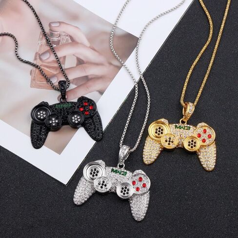 Fun Crystal Game Controller Pendant Necklace for Men - Punk Hip Hop Style Friendship Necklace for Best Friends - Chunky Wide Gamer Necklace for Game Lovers- Unique Christmas Birthday Gifts for Son Grandson in Saudi Arabia
