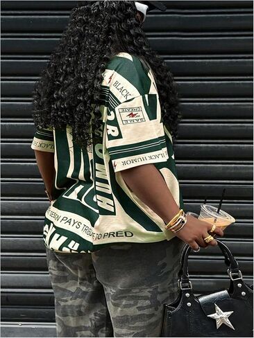 Soly Hux Women's Plus Letter Graphic Short Sleeve Thirts Drop Counder Crew Neck Tops Tops Streetwear in Saudi Arabia