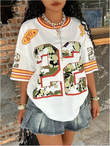 Soly Hux Women's Plus Letter Graphic Short Sleeve Thirts Drop Counder Crew Neck Tops Tops Streetwear in Kuwait