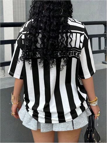 Soly Hux Women's Plus Letter Graphic Short Sleeve Thirts Drop Counder Crew Neck Tops Tops Streetwear in Kuwait