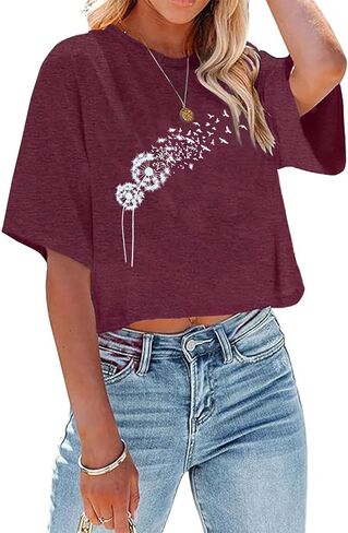 نساء محصول البيسبول محصول لطيف لعبة Thirts Thirts Beach Faction Shirt غير الرسمي الصيف القصير الأكمام قمم التمرين in Kuwait