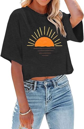 نساء محصول البيسبول محصول لطيف لعبة Thirts Thirts Beach Faction Shirt غير الرسمي الصيف القصير الأكمام قمم التمرين in Kuwait