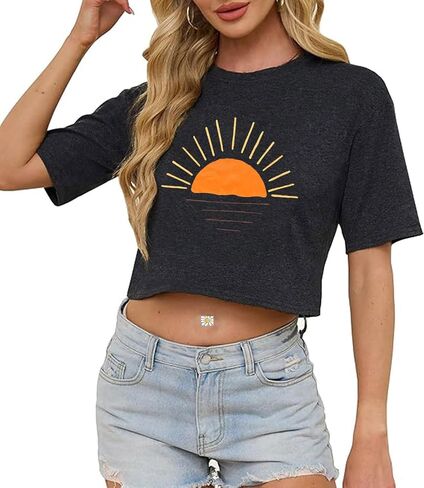 نساء محصول البيسبول محصول لطيف لعبة Thirts Thirts Beach Faction Shirt غير الرسمي الصيف القصير الأكمام قمم التمرين in Kuwait