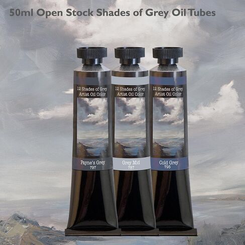12 Shades of Grey Artist Oil Colors Highly Pigmented Triple Milled Rich Subtle Greys from The Tube - Set of 12-12 ml Tube - Assorted Colors in Saudi Arabia