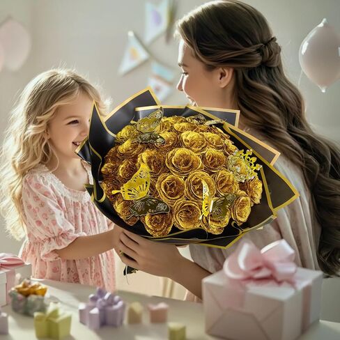 باقة زهور الورد اللامعة، باقة ورود وهمية 16 قطعة من مجموعة باقة الورد اللامعة DIY هدايا عيد ميلاد للنساء والأم وعيد الذكرى السنوية للتخرج - وردي فاقع in Kuwait
