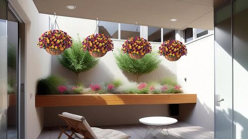 Artificial Flowers Fall Fake Mums in Hanging Basket for Patio Garden Porch Deck Summer Autumn Decoration, Faux Daisy Arrangement,Fake Plants Uv Resistant for Outdoor Yard Decor(Orange Purple) in Kuwait