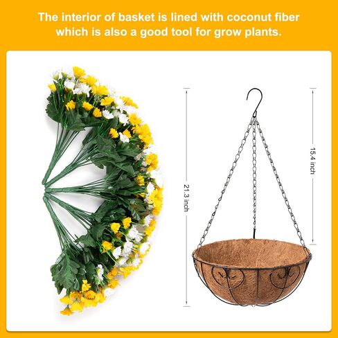 Artificial Flowers Fall Fake Mums in Hanging Basket for Patio Garden Porch Deck Summer Autumn Decoration, Faux Daisy Arrangement,Fake Plants Uv Resistant for Outdoor Yard Decor(Orange Purple) in Kuwait
