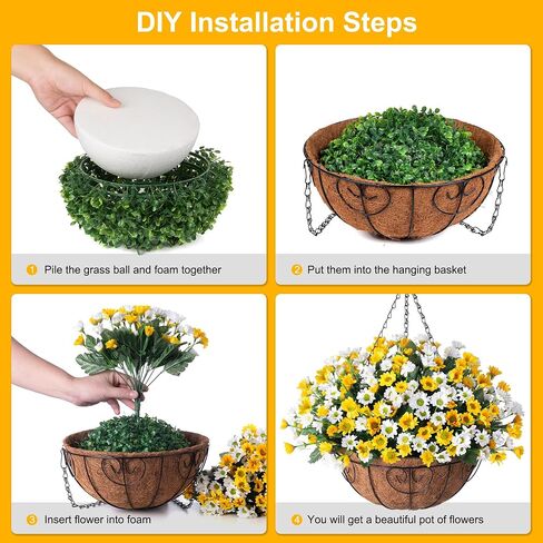 Artificial Flowers Fall Fake Mums in Hanging Basket for Patio Garden Porch Deck Summer Autumn Decoration, Faux Daisy Arrangement,Fake Plants Uv Resistant for Outdoor Yard Decor(Orange Purple) in Kuwait