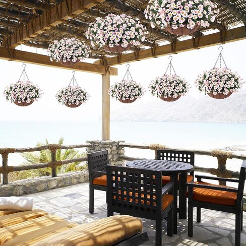 Artificial Flowers Fall Fake Mums in Hanging Basket for Patio Garden Porch Deck Summer Autumn Decoration, Faux Daisy Arrangement,Fake Plants Uv Resistant for Outdoor Yard Decor(Orange Purple) in Kuwait